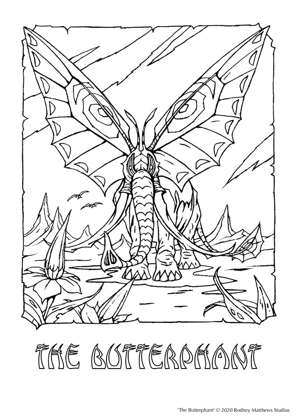 Free 'The Butterphant' Colouring Sheet | © 2020 Rodney Matthews Studios