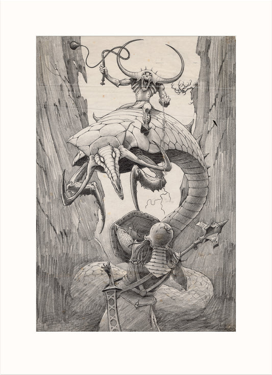 "Who disturbs the Tyrant?" original pencil drawing by Rodney Matthews